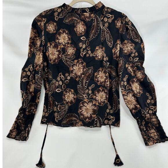 MISA Los Angeles Siena Blouse in Black Brown Floral | Long Puff Sleeve | Size S - Picture 5 of 8